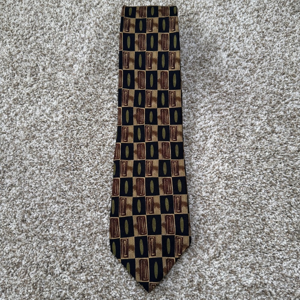 Mulberry Silk‎ Tie Mens Multicolor Geometric Pattern Hand Sewn Made in Italy